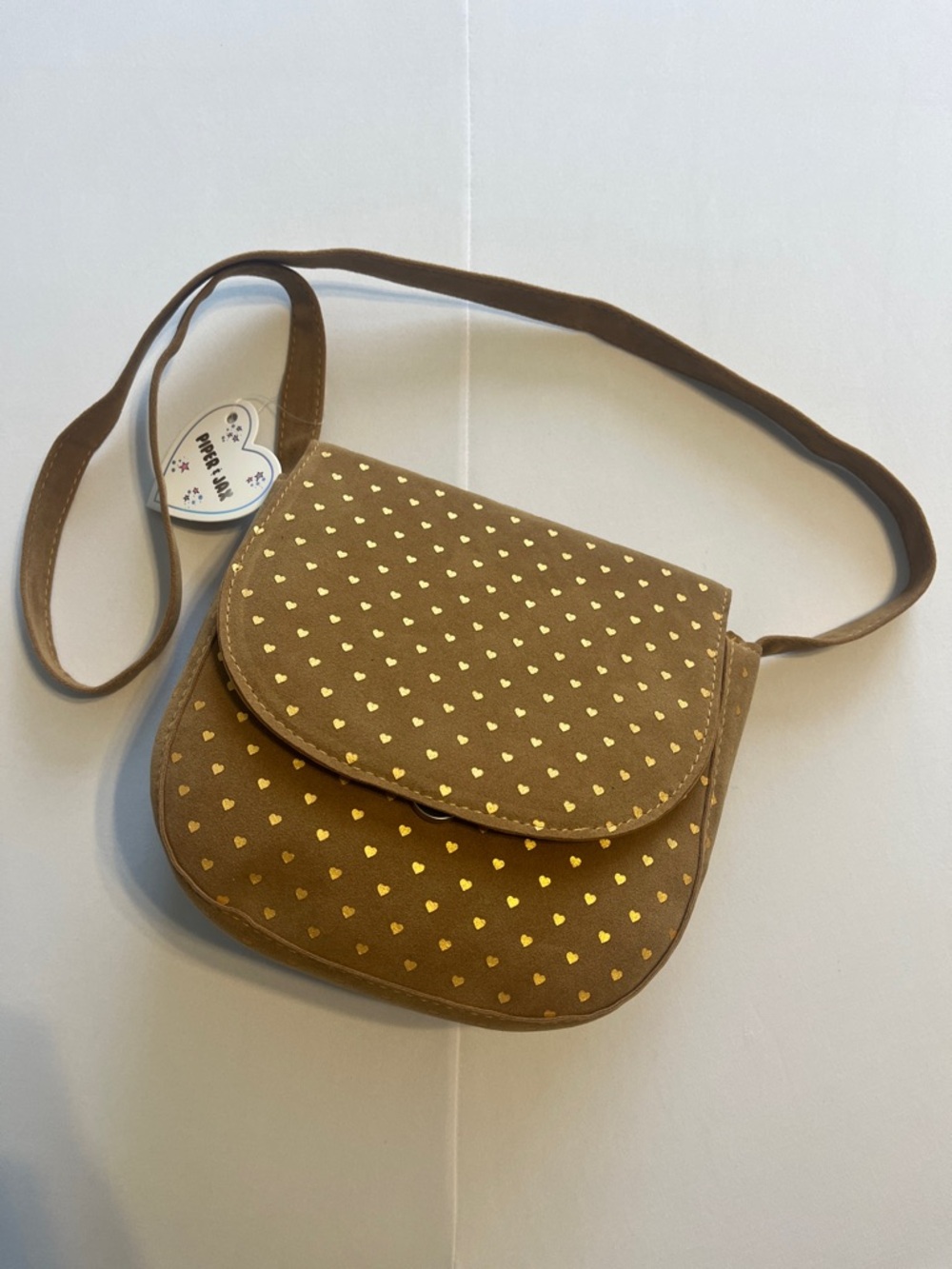 Girls' Brown Crossbody Bag with Gold Heart Accent